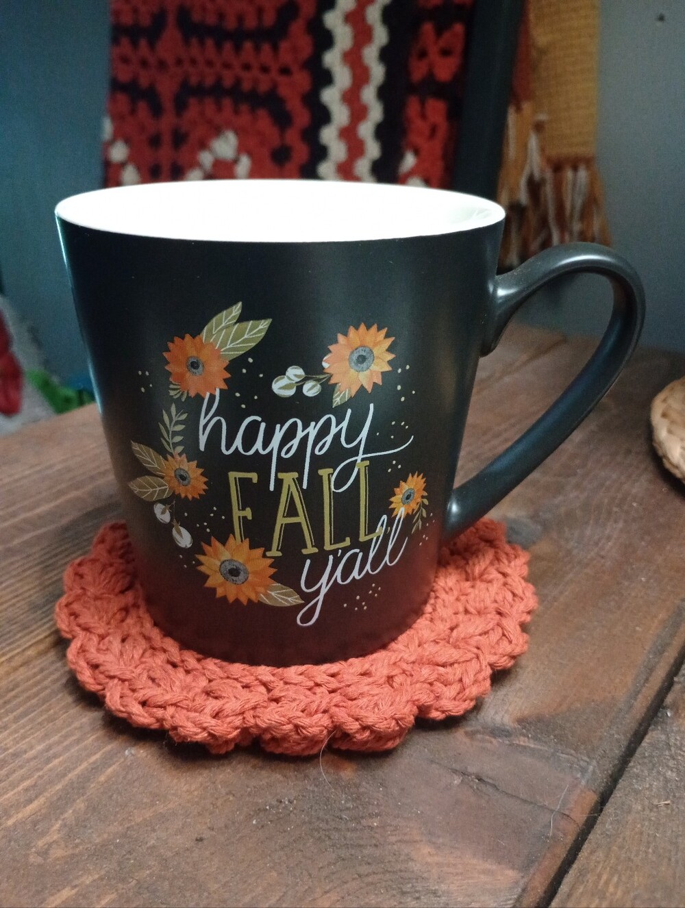 16 Oz "Happy Fall Y'all" Ceramic Coffee Mug w/ Crochet Coaster NWT